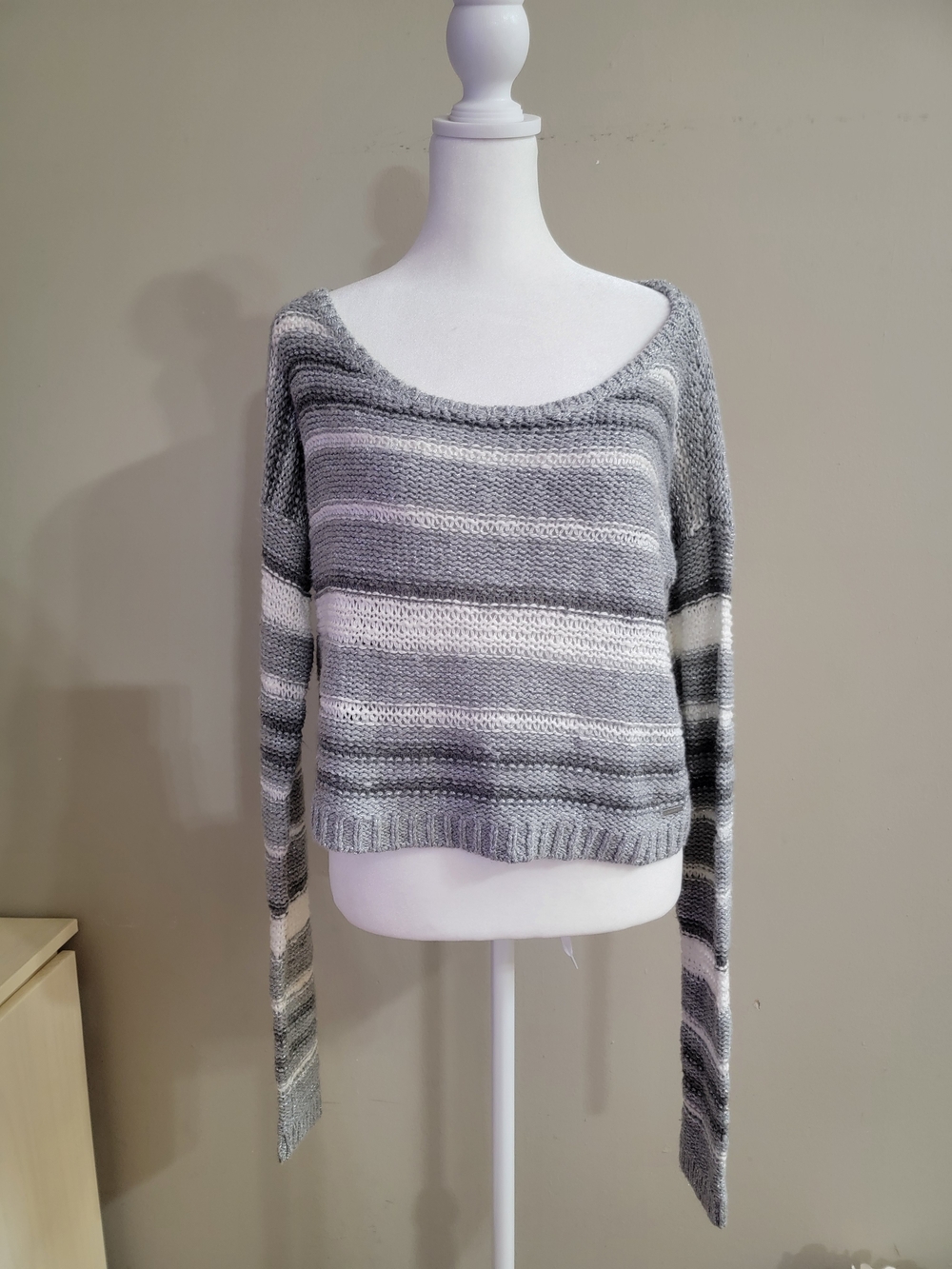 Gilly Hicks Gray & White Striped Off-the-Shoulder Sweater Size S